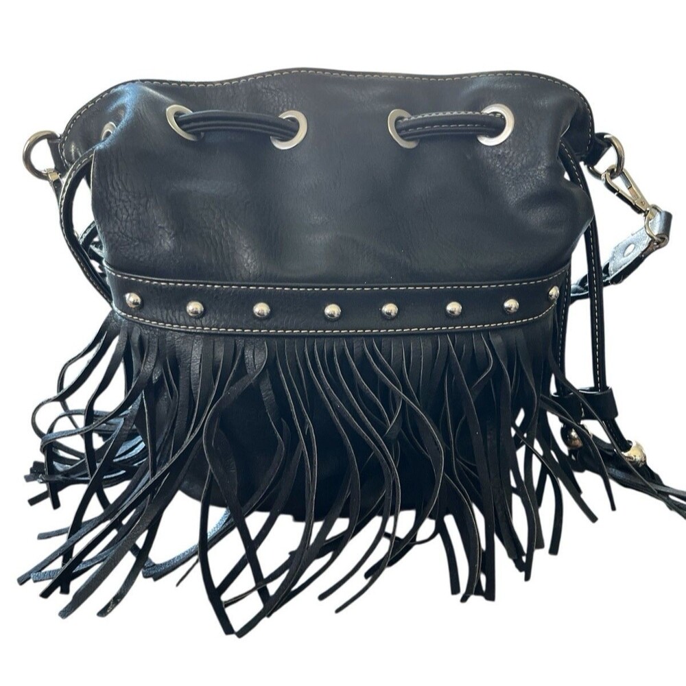 Blazin Roxx Vegan Leather Bucket Bag Satchel Shoulder Fringe Tassels Purse READ